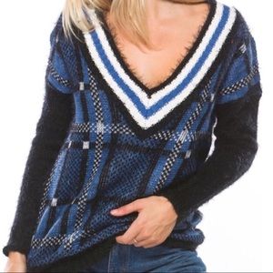 Mono B Varsity Blue/Black/White Sweater.Sz M. NWT